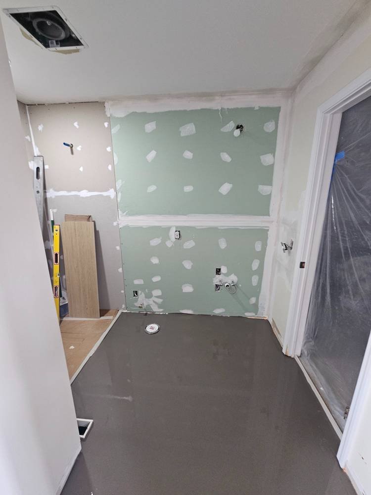 Shower floor concrete bed — bathroom remodel Barrington IL