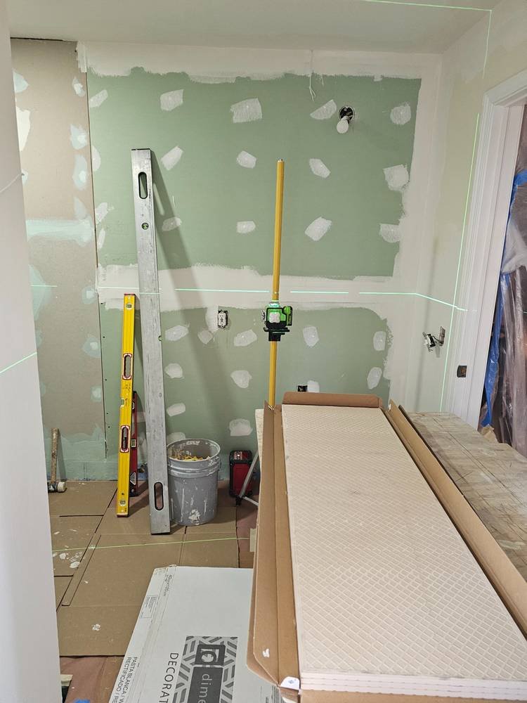 Zellige tile wall installation — bathroom remodel Barrington IL
