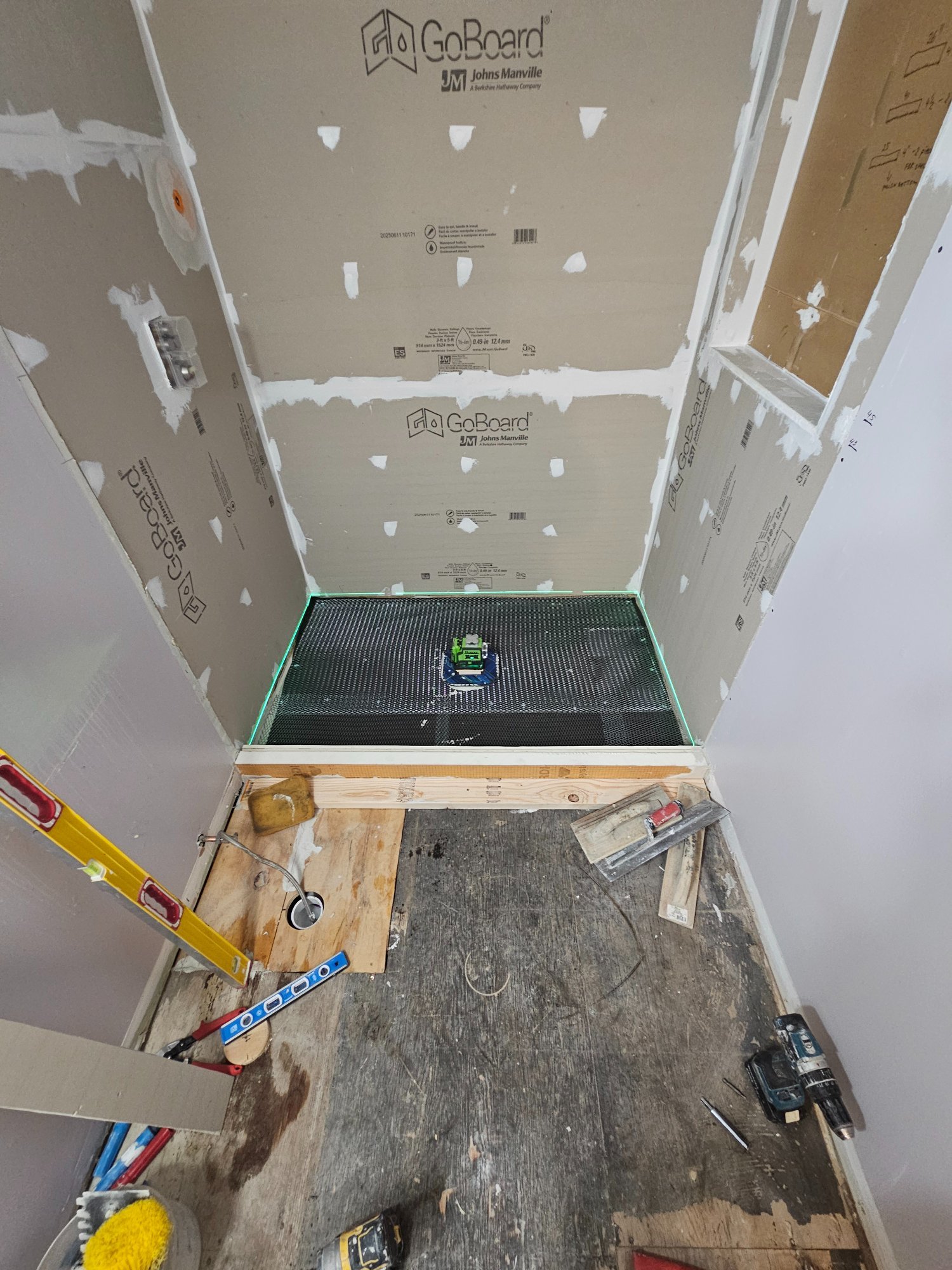 GoBoard waterproof backer with Wedi shower pan system — Inverness IL bathroom remodel