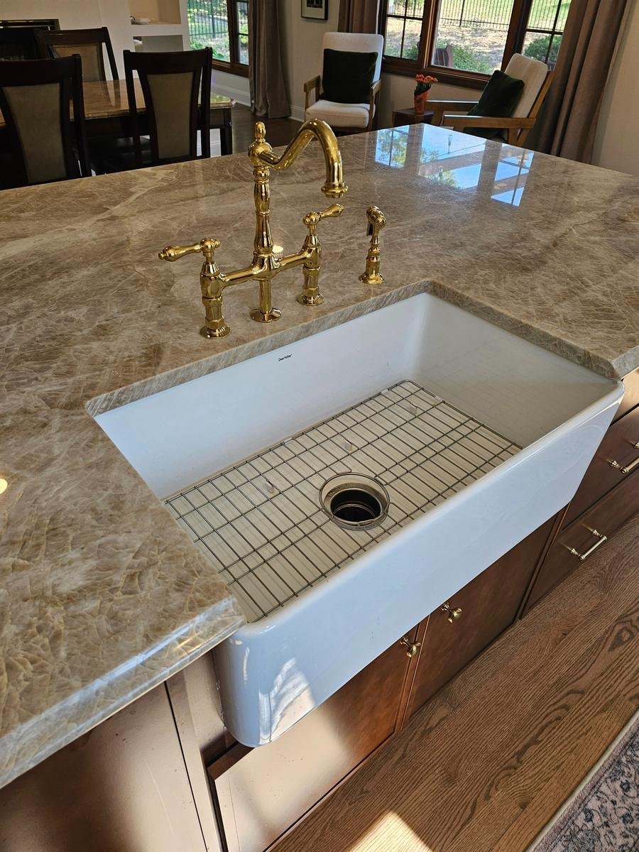 Granite countertop detail with farmhouse sink — Arlington Heights IL kitchen renovation
